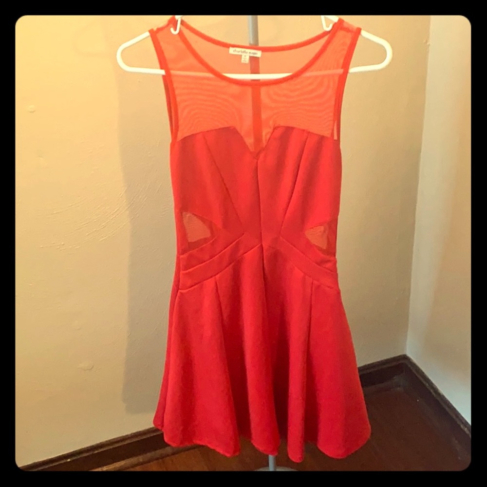 Cute Red Skater Dress with Sexy Mesh Cut-Outs